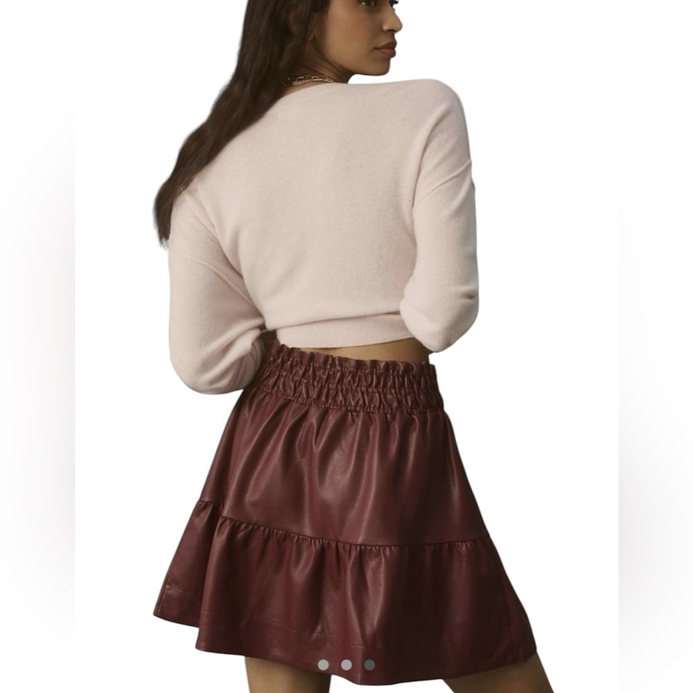 Anthropologie Somerset Vegan Leather Dark Plum Color Mini Skirt Size Large NWT - Picture 2 of 7